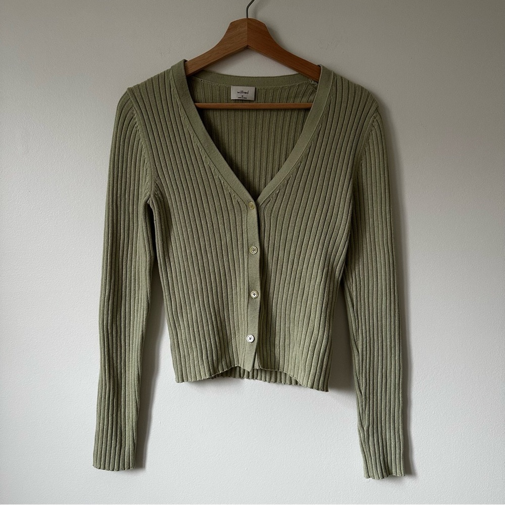 Aritzia Wilfred Manila Cardigan Merino Wool Ribbed Light Green Size M